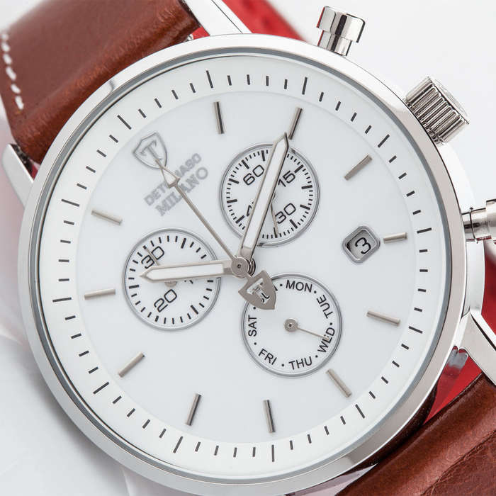 DETOMASO Milano Mens Watch Classic Chronograph Stainless Steel  Brown Leather watch