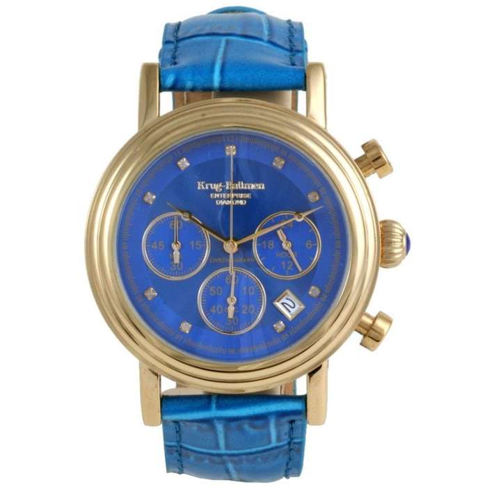 Brand new!!! Krug Baumen WOMEN Principle CHRONO Gold 8X Genuine Diamond Blue Leather Watch RRP £790