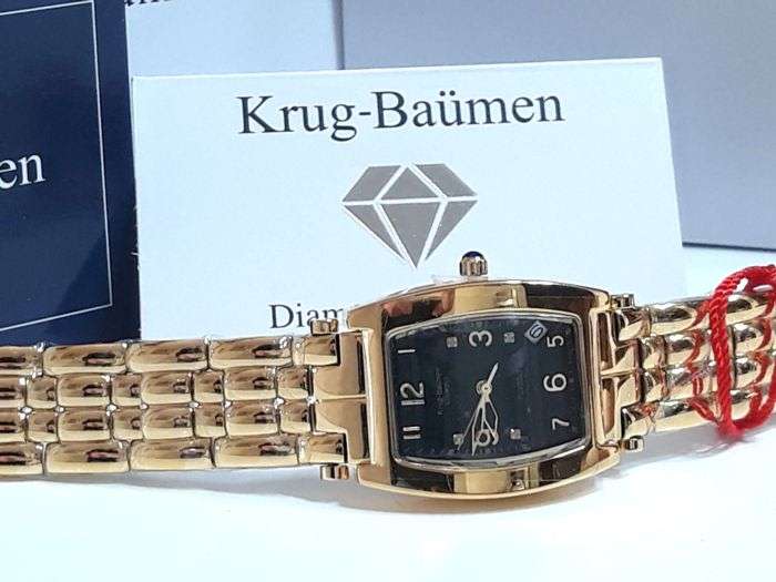 R1 AUCTION RETAIL R10,314.58 Krug-Baumen LADIES Tuxedo Gold  4X REAL Diamond BLACK Dial Gold Strap