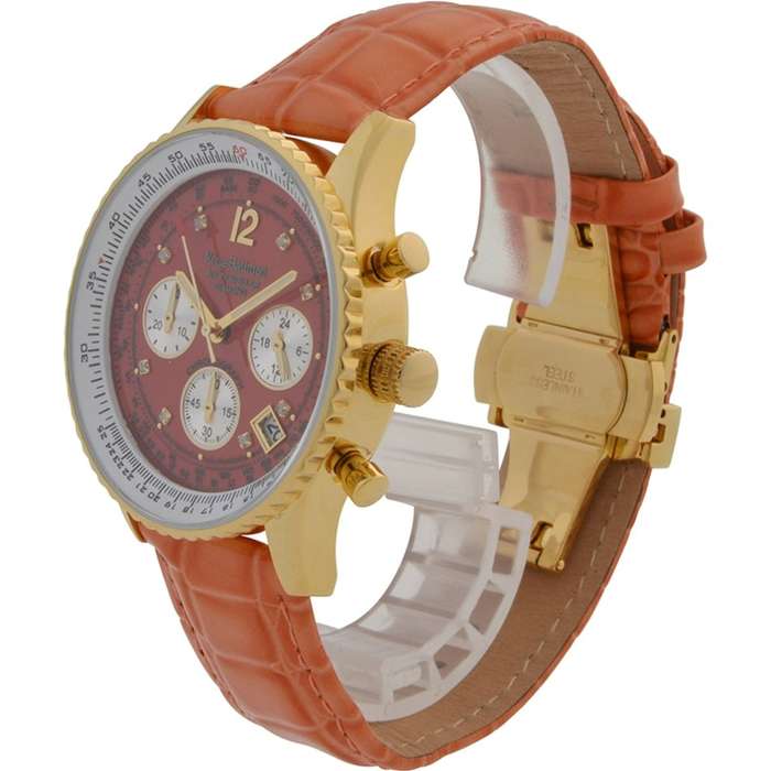 Retail: R14,366.90 Krug Baümen Air Traveller  8 Real Diamond 18K IGP Gold Dial Orange Watch