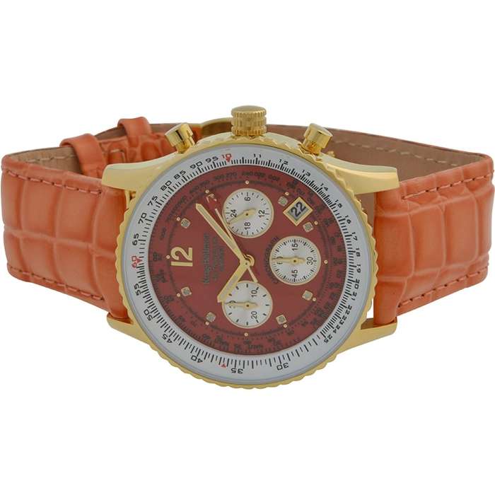 Retail: R14,366.90 Krug Baümen Air Traveller  8 Real Diamond 18K IGP Gold Dial Orange Watch
