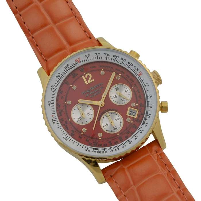 Retail: R14,366.90 Krug Baümen Air Traveller  8 Real Diamond 18K IGP Gold Dial Orange Watch