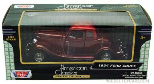 Ford Coupe 1934 red-met 1/24 MotorMax NEW+boxed  #2254 instant wheels
