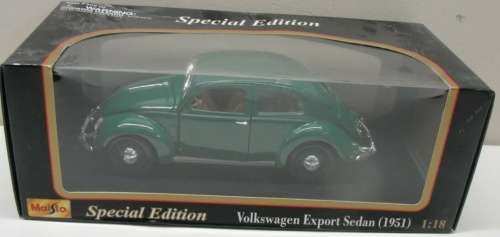 Volkswagen Beetle vintage (two rear windows) 1951 green 1:18 Maisto NEW+boxed #8003 instant wheels