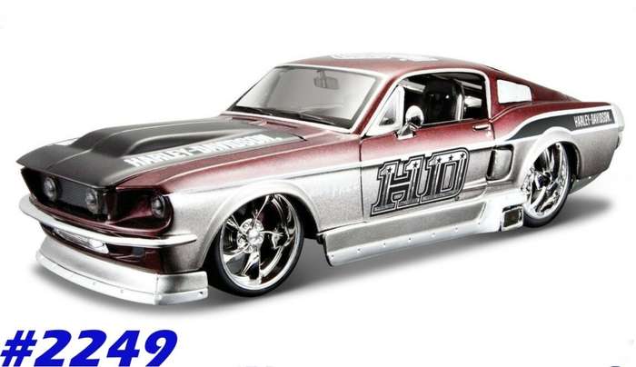 Ford Mustang GT 1967 (HDavidson silver+red) 1/24 Maisto NEW+boxed  #2249 instant wheels