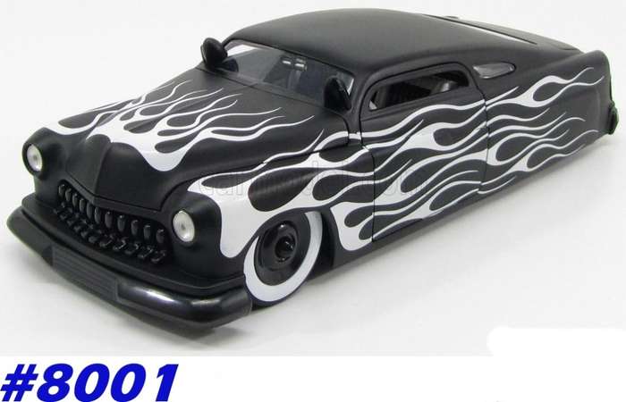 Ford Mercury 1951 matte-black/white flames 1:18 Jada NEW+boxed  #8001 instant wheels