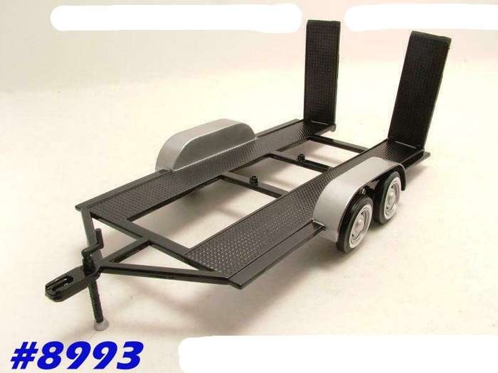 Car Trailer, dbl-axle, black + silver 1/18 Motormax, NEW+boxed  #8993 instant wheels