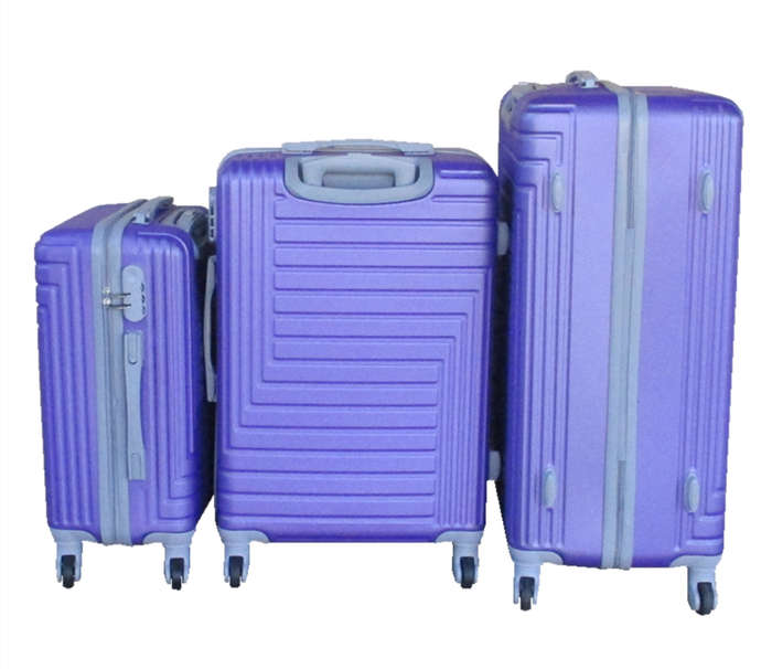 Durable Purple ABS Luggage Set - 3 Sizes, Telescopic Handle, Spinner Wheels, Secure Lock