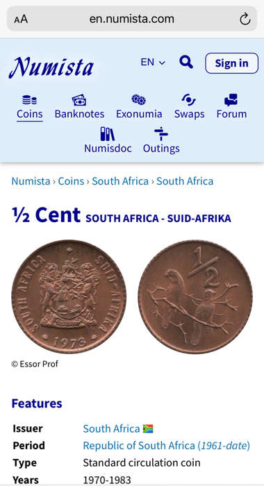 1974 Partial Proof Set - Includes 1/2c-50c in SA Mint Box. Brilliant Proof Coins.