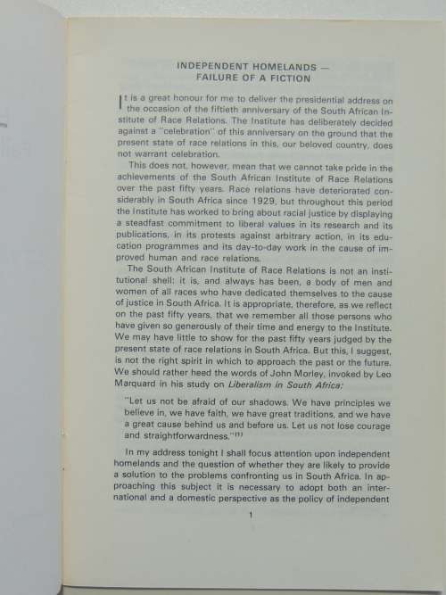 Independent Homelands Failure of a Fiction - Prof. J.R. Dugard