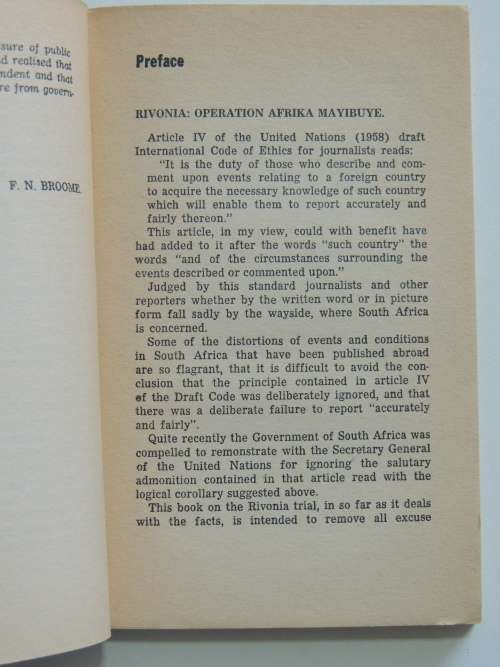 Rivonia - Operation Myibuye - A Review of the Rivonia Trial  - HHW dE Villiers 1964