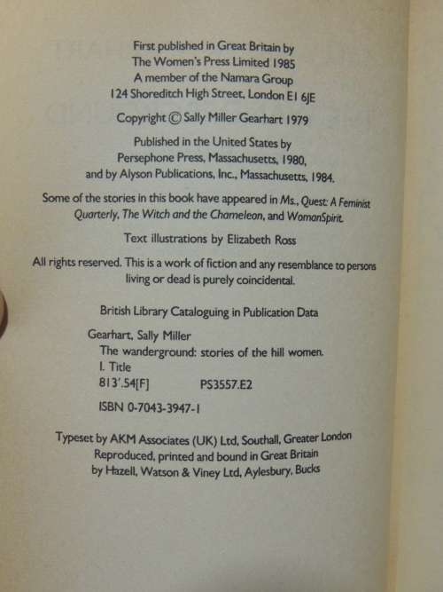 The Wanderground - Stories of the Hill Women - Sally Miller Gearhart