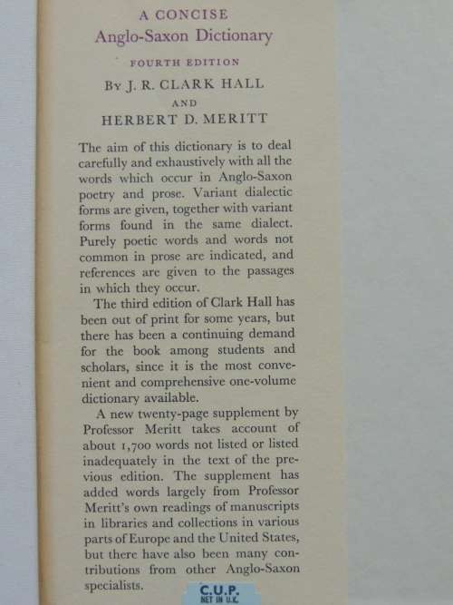 A Concise Anglo-Saxon Dictionary - 4th Edition 1975 - SCARCE