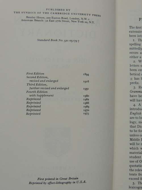 A Concise Anglo-Saxon Dictionary - 4th Edition 1975 - SCARCE
