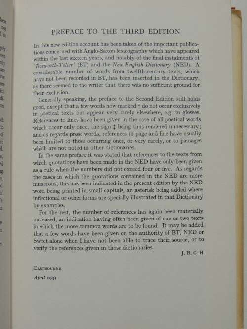 A Concise Anglo-Saxon Dictionary - 4th Edition 1975 - SCARCE