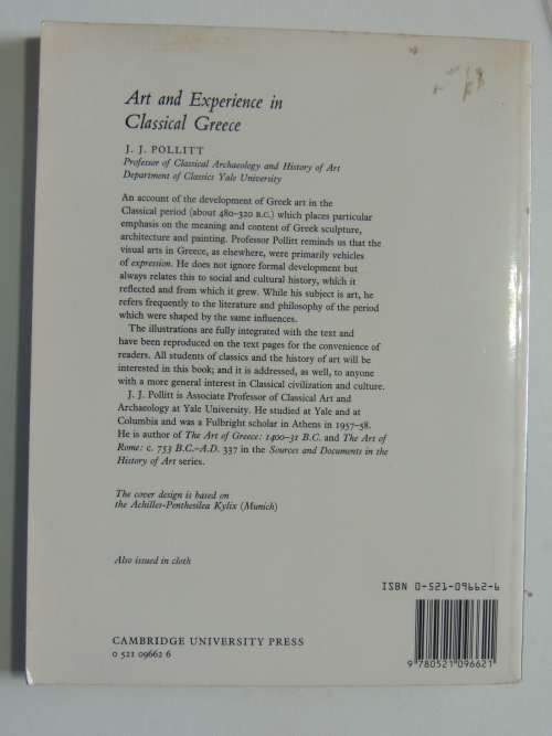 Art and Experience in Classical Greece- JJ Pollitt