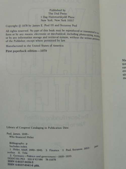 Who Financed Hitler, The Secret Funding Of Hitler`s Rise To Power 1919-33 -James Pool & Suzanne Pool