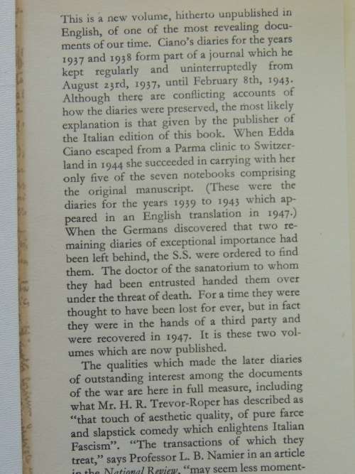 Ciano`s Diary 1937-1938 - Translated by Andreas Mayor