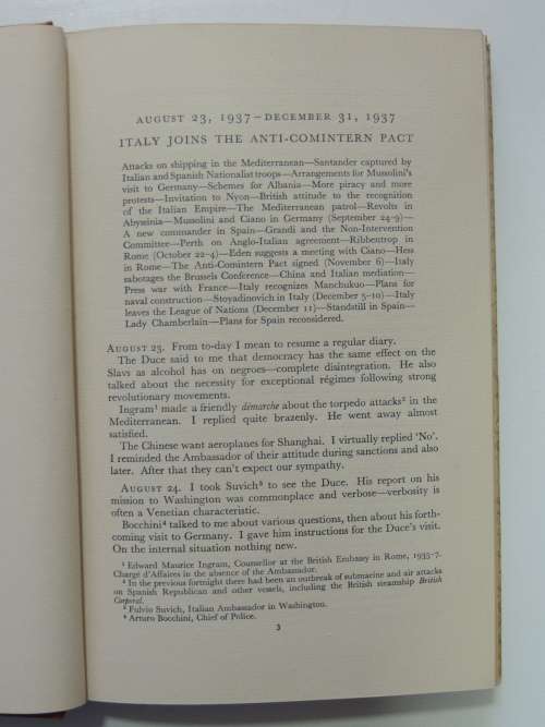 Ciano`s Diary 1937-1938 - Translated by Andreas Mayor