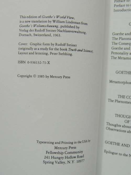 Goethe`s World View - Rudolf Steiner
