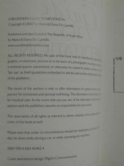 A Beginners Guide to Meditation - Mario & Eliana De Camillis    INSCRIBED   CD Included