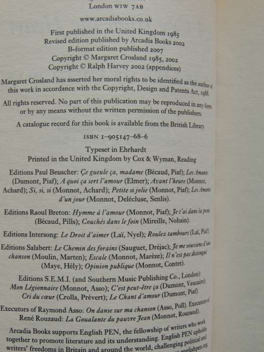 A Cry from the Heart, A Biography of Edith Piaf - Margaret Crosland