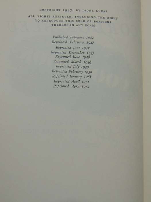 The Cordon Bleu Cookbook- Dione Lucas - Reprint 1952