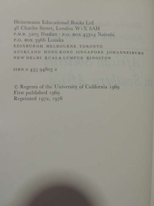 African Societies In Southern Africa - ed Leonard Thompson