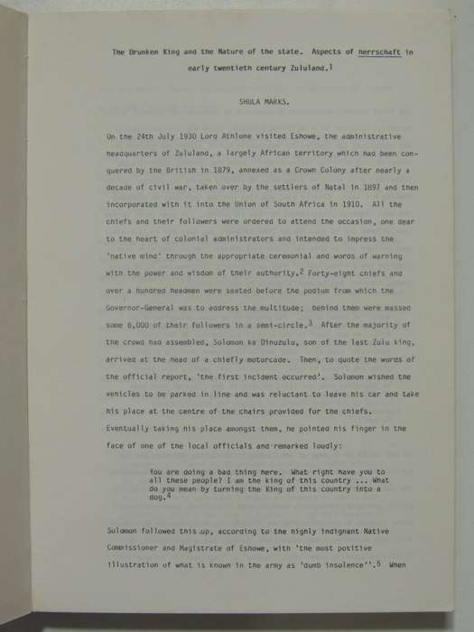 Conference on the History of Natal & Zululand, Papers University of Natal, Durban, July 1985