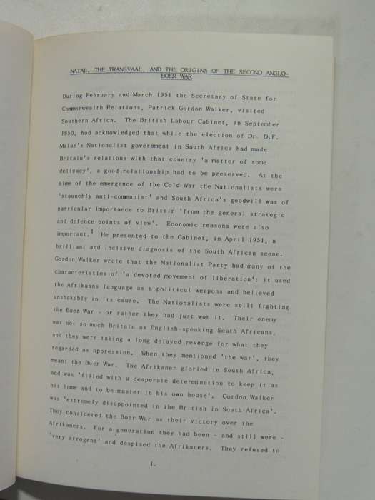 Conference on the History of Natal & Zululand, Papers University of Natal, Durban, July 1985