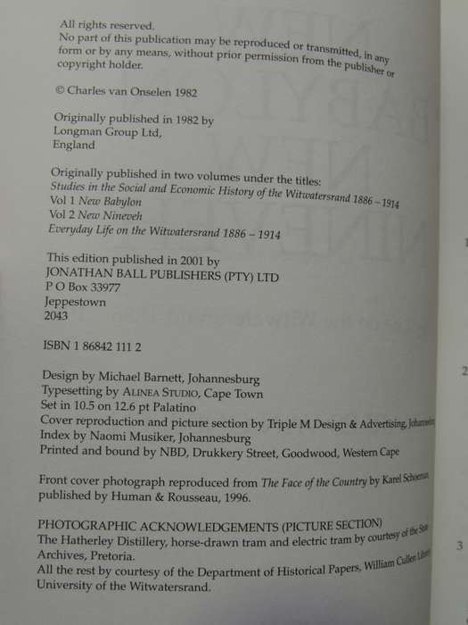 New Babylon, New Nineveh, Everyday Life oon the Witwatersrand 1886-1914 - Charles van Onselen