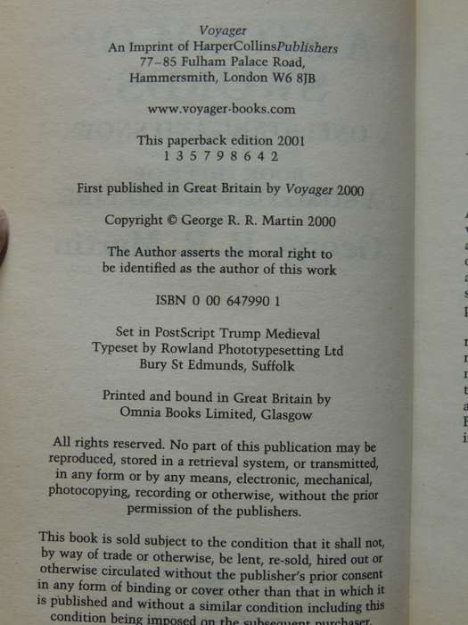 A Storm of Swords, Books 1 & 2, Steel and Snow, Blood & Gold George RR Martin   Part 1: 1st Paperbac