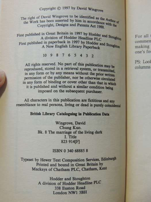 The Marriage Of The Living Dark - Chung Kuo Vol 8 - David Wingrove