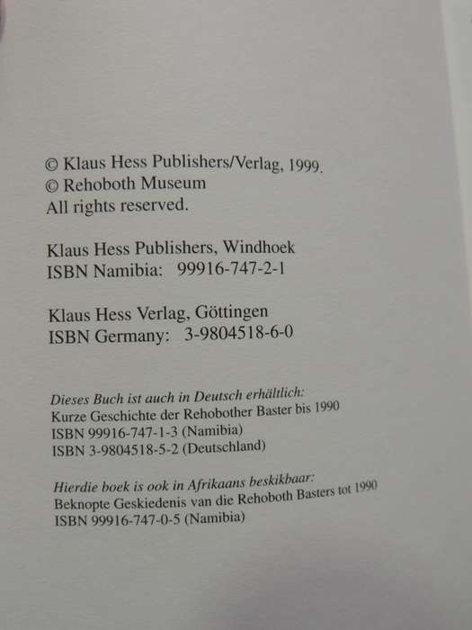 A Concise History of the Rehoboth Basters Until 1990 - Rudolf G. Britz,Hartmut Lang,Cornelia Limpri