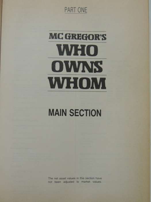 McGregors Who Owns Whom - 9th Edition 1989 -  Robin McGregor