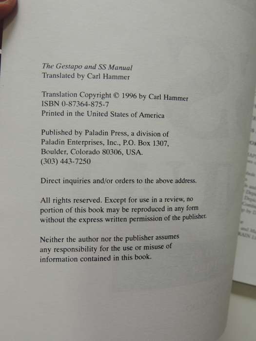 The Gestapo And SS Manual (Scarce)  Carl Hammer