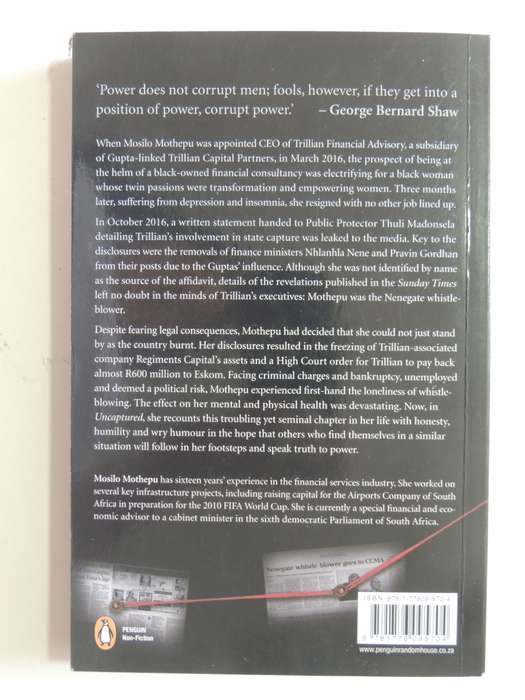 Uncaptured - The True Account Of The Nenegate/Trillian Whistleblower - Mosilo Mothepu (Inscribed)