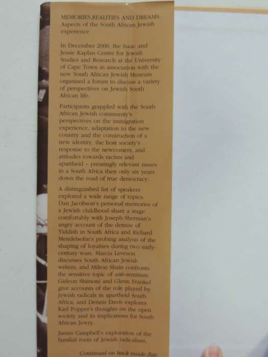 Memories, Realities & Dreams, Aspects Of The South African Jewish Experience - ed Milton Shain, R M