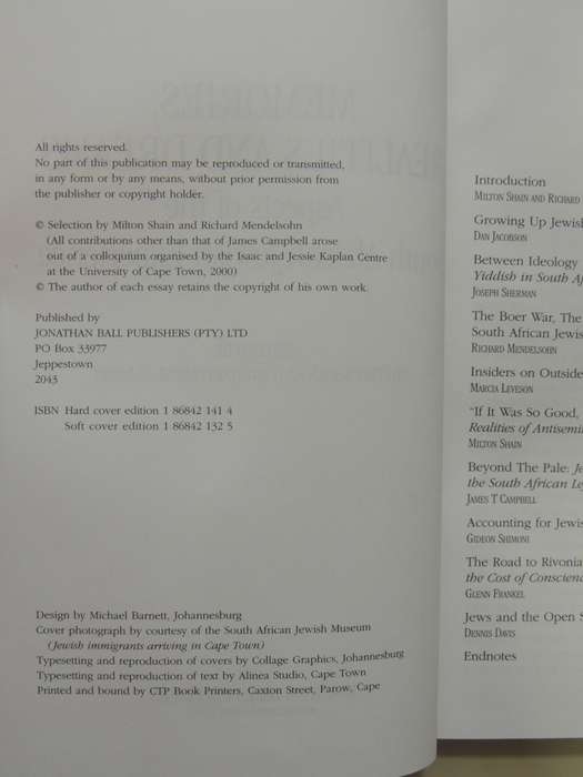 Memories, Realities & Dreams, Aspects Of The South African Jewish Experience - ed Milton Shain, R M