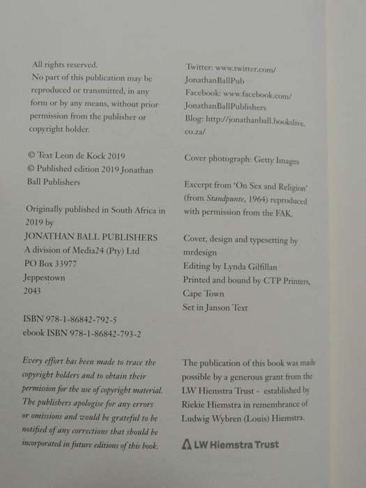 The Love Song Of Andre Brink  - A Biography  - Leon De Kock