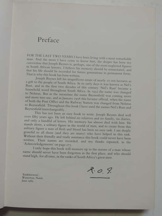 Joseph Baynes - Pioneer  - R.O. Pearse      (Signed)