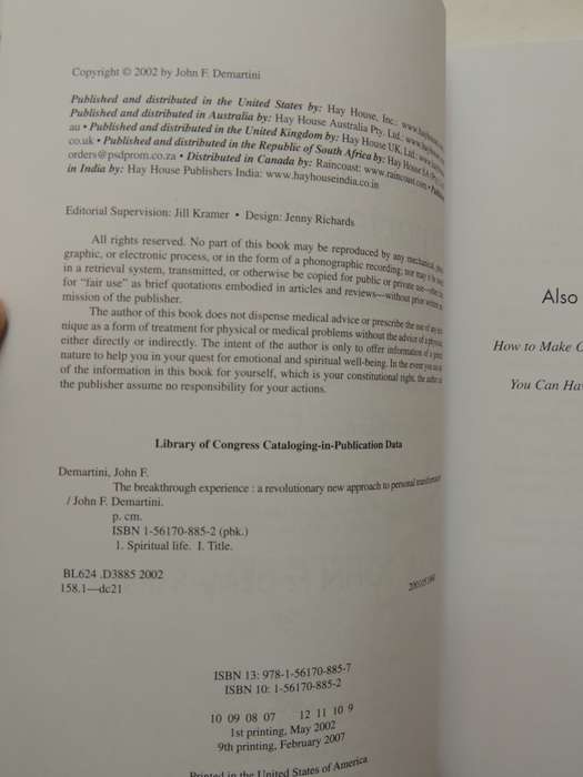The Breakthrough Experience, Revolutionary New Approach...Personal Transformation -John Demartini Si