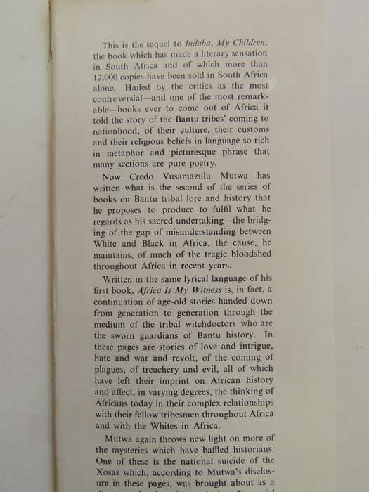 Africa is my Witness - Vusamazulu Credo Mutwa   (Sequal to INDABA, MY CHILDREN) 1966 1st Std Edition