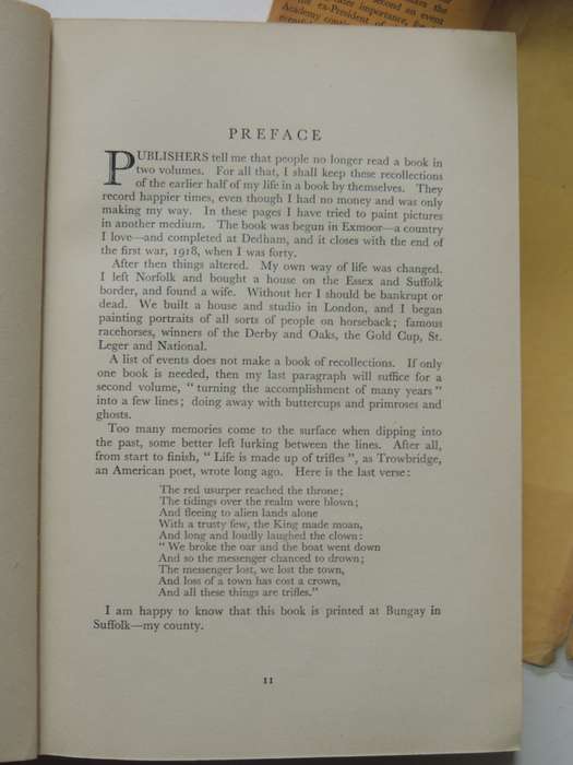 Sir Alfred Munnings 4 Vols, An Artists Life, The Second Burst,The Finish, Ballads & Poems Sir Alfred