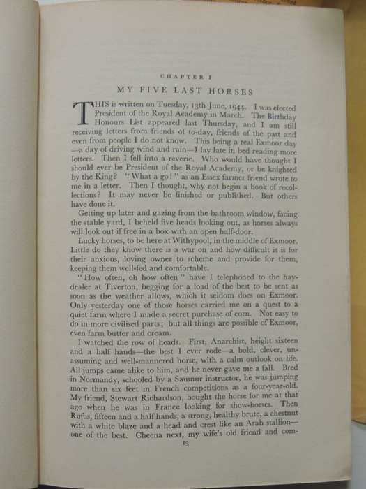 Sir Alfred Munnings 4 Vols, An Artists Life, The Second Burst,The Finish, Ballads & Poems Sir Alfred