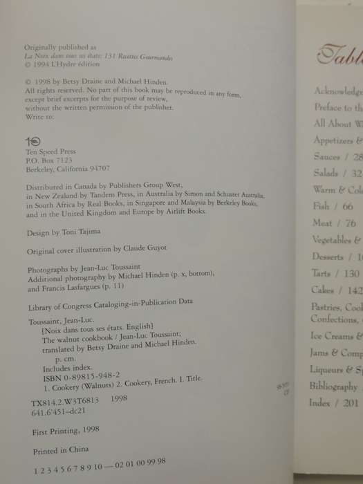 The Walnut Cookbook- Jean-Luc Toussaint, Betsy Draine, M Hinden