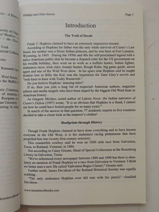 Hidalgo & Other Stories, The Complete Works of Frank T Hopkins, & Comprehensive Study- Frank Hopkins