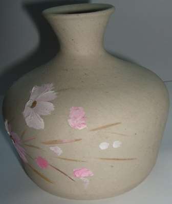 Short small round Clay flower vase white pienk flowers light grey beige Hand Painted Lovely Decorative Piece collector collection collect display beautiful antique flower flowers decor decoration design interesting shades of colour art craft crafted made sculped pottery home gift present birthday valentinesday christmas new year holiday mothersday closing soon must have bid buy now crazy tuesday wacky wednesday snap friday weekend special auction cheap low price bargain sale 