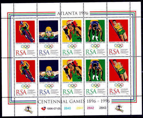 RSA, 1996. Olympic games Atlanta. Sheetlet