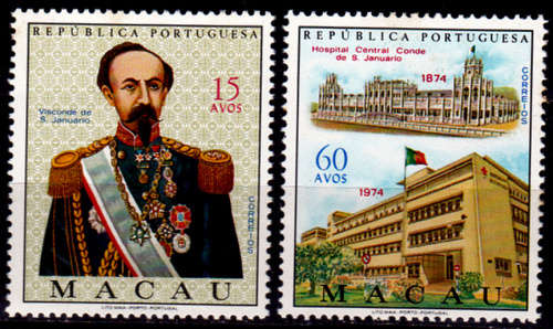 MACAU 1974, 25 May. 100th ANNIV VISCONDE DE SAO JANUARIO HOSP, set, MNH, CV +/-R 90.00, view scans